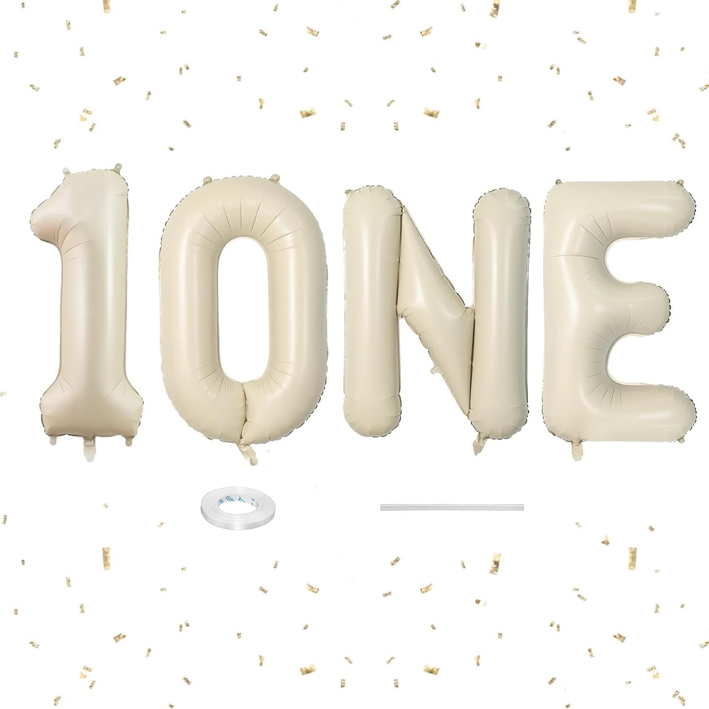 Skiennix Cream Letter One Balloon - 40 Inch Beige Number 1 Balloon for Baby Shower & Gender Reveal Decor