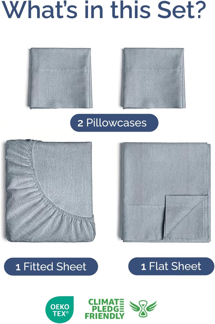 Skiennix Extra Deep Twin Sheet Set - 4-Piece Breathable Cooling Bedding - Soft, Wrinkle-Free Heathered Blue