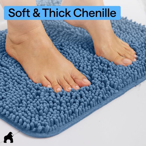 GORILLA GRIP Bath Rug Mat - Thick Soft Absorbent Chenille | Quick-Dry Microfiber, 36x24, Blue