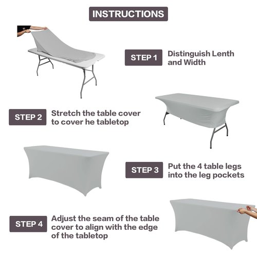 IVAPUPU 2 Pack 6FT Table Cloth for Rectangular Fitted Events Stretch Grey Table Covers Washable Cover Spandex Tablecloth Protector for Party, Wedding, Cocktail, Banquet, Festival