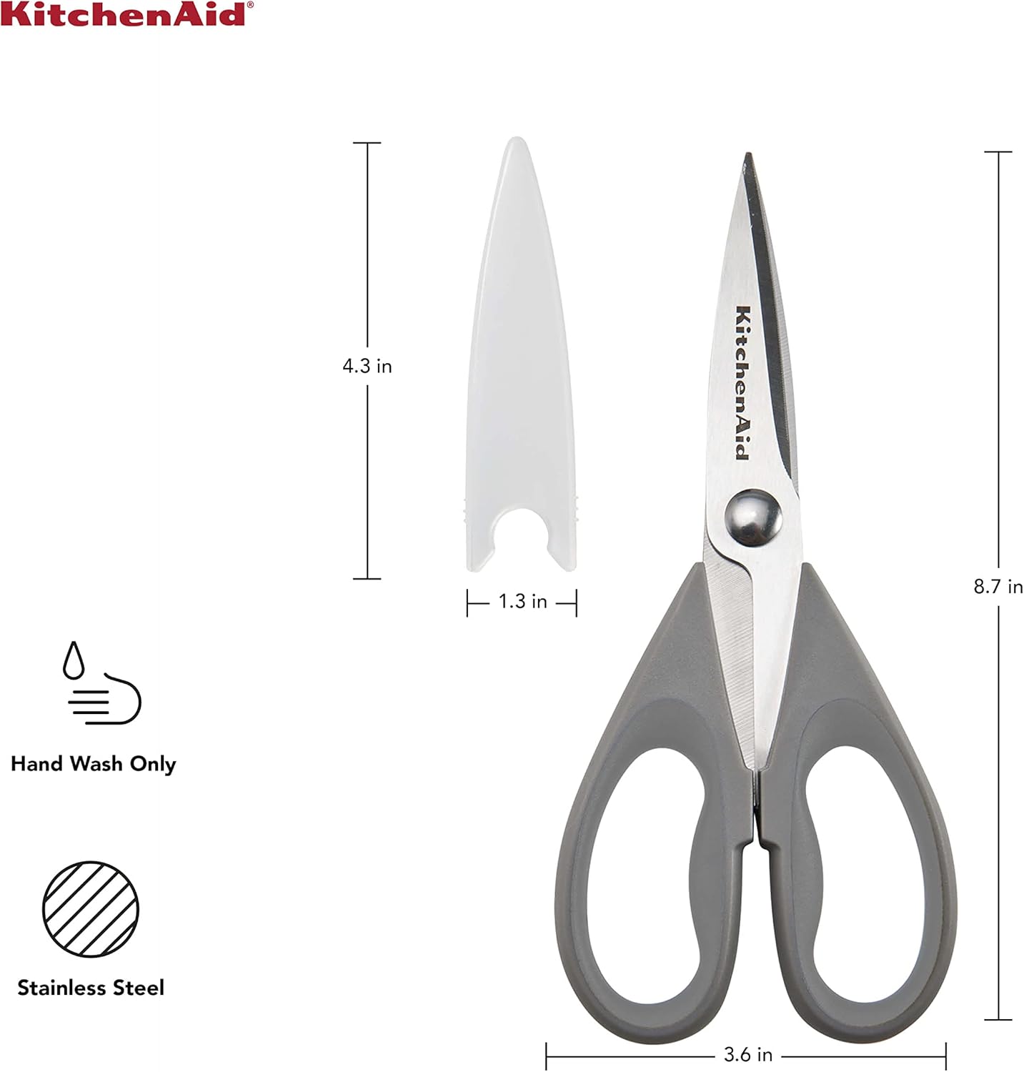 KitchenAid All-Purpose Kitchen Shears - Durable Stainless Steel Scissors with Soft Grip Handle, 8.72 Inch, Gray