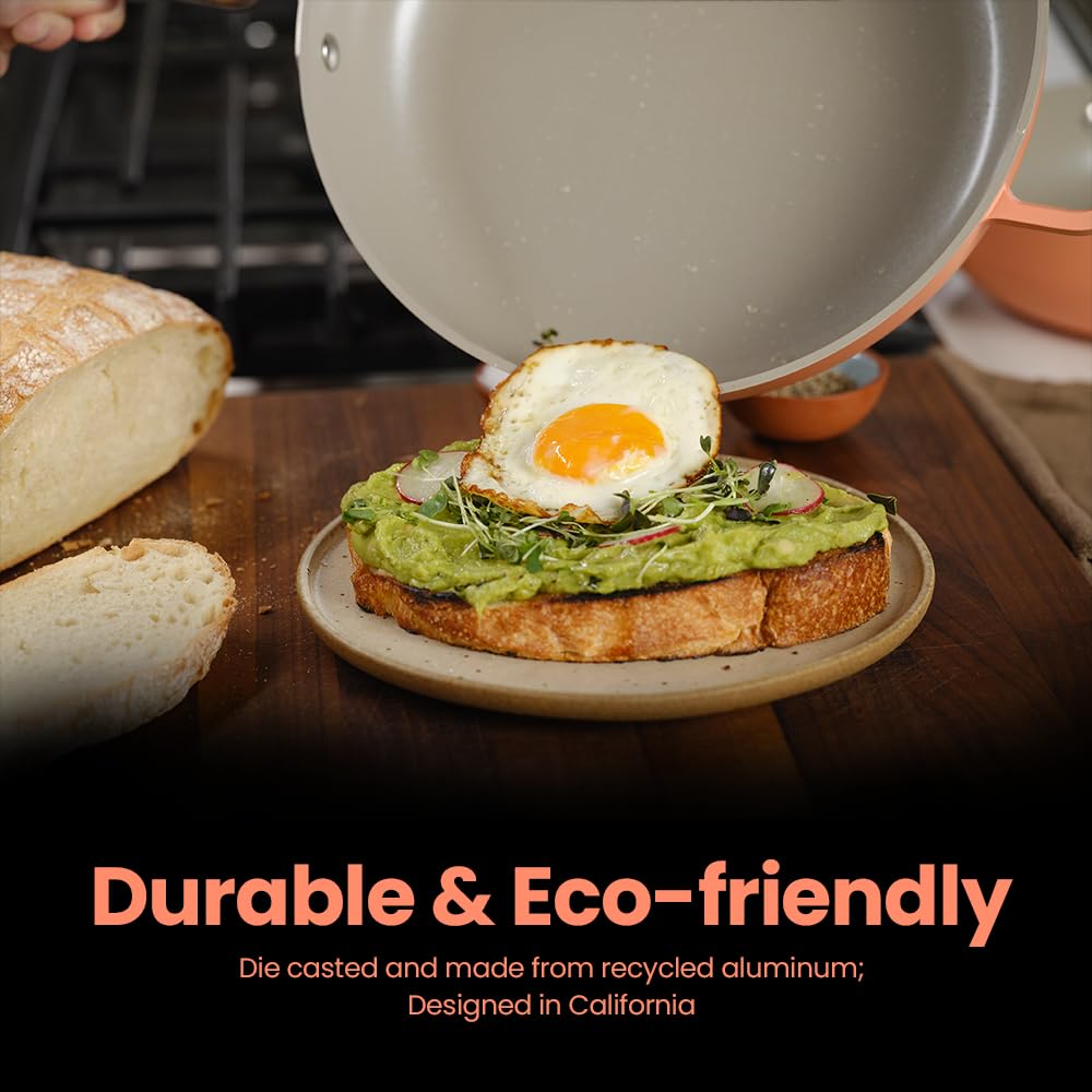 Nutricook 10.5” Ceramic Nonstick Pan with Lid, Steamer & Spatula | Oven Safe, Induction Compatible | 10-in-1 Multi-Function Cookware for Saute, Frying, Searing, Steaming & Baking, Canyon Sunset