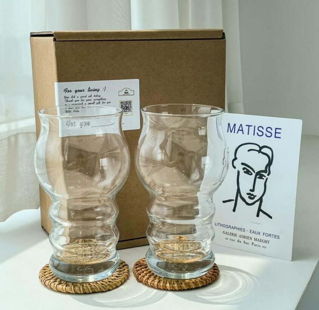 PIETA Cloud-Shaped Beverage Drinking Glass Cup Gift Set (14.5oz, 2pcs) with Coasters – Stylish Gift for Any Occasion