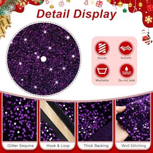 Purple Christmas Tree Skirt Large Tree Skirts 46 Inch Sparkly Velvet Tree Skirt Sequins Christmas Tree Stand Cover Royal Purple Tree Skirt Halloween Tree Skirts for Fall Christmas Tree Decor