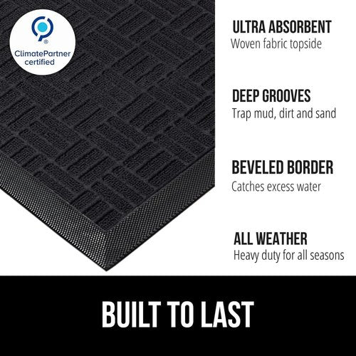 GORILLA GRIP Waterproof All-Season WeatherMAX Doormat - 47x35 Natural Rubber, Stain & Fade Resistant, Easy Clean Black Maze