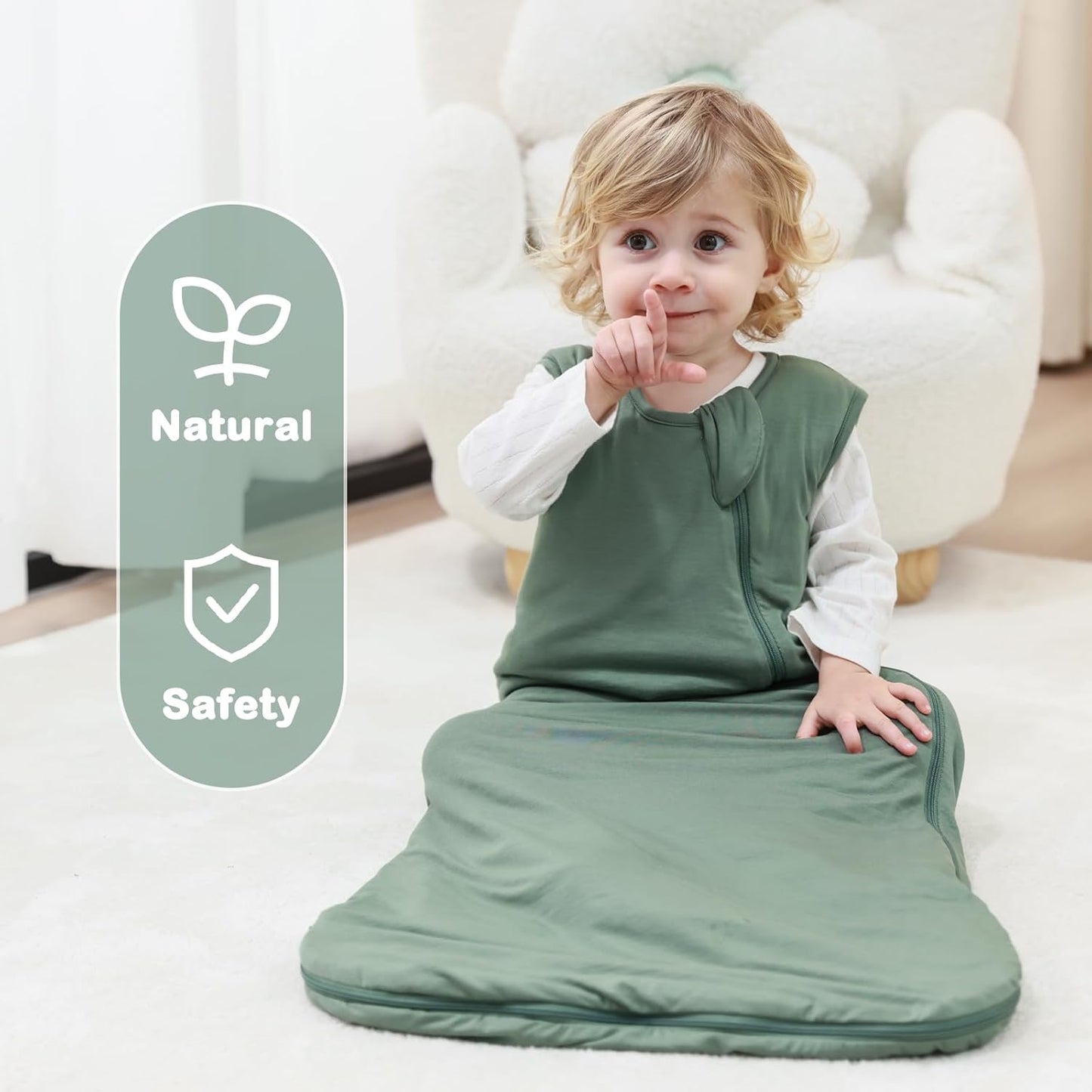 Mosebears Unisex Baby Sleep Sack - Supersoft Bamboo Wearable Blanket with 2-Way Zipper | Dark Green, 6-18 Months