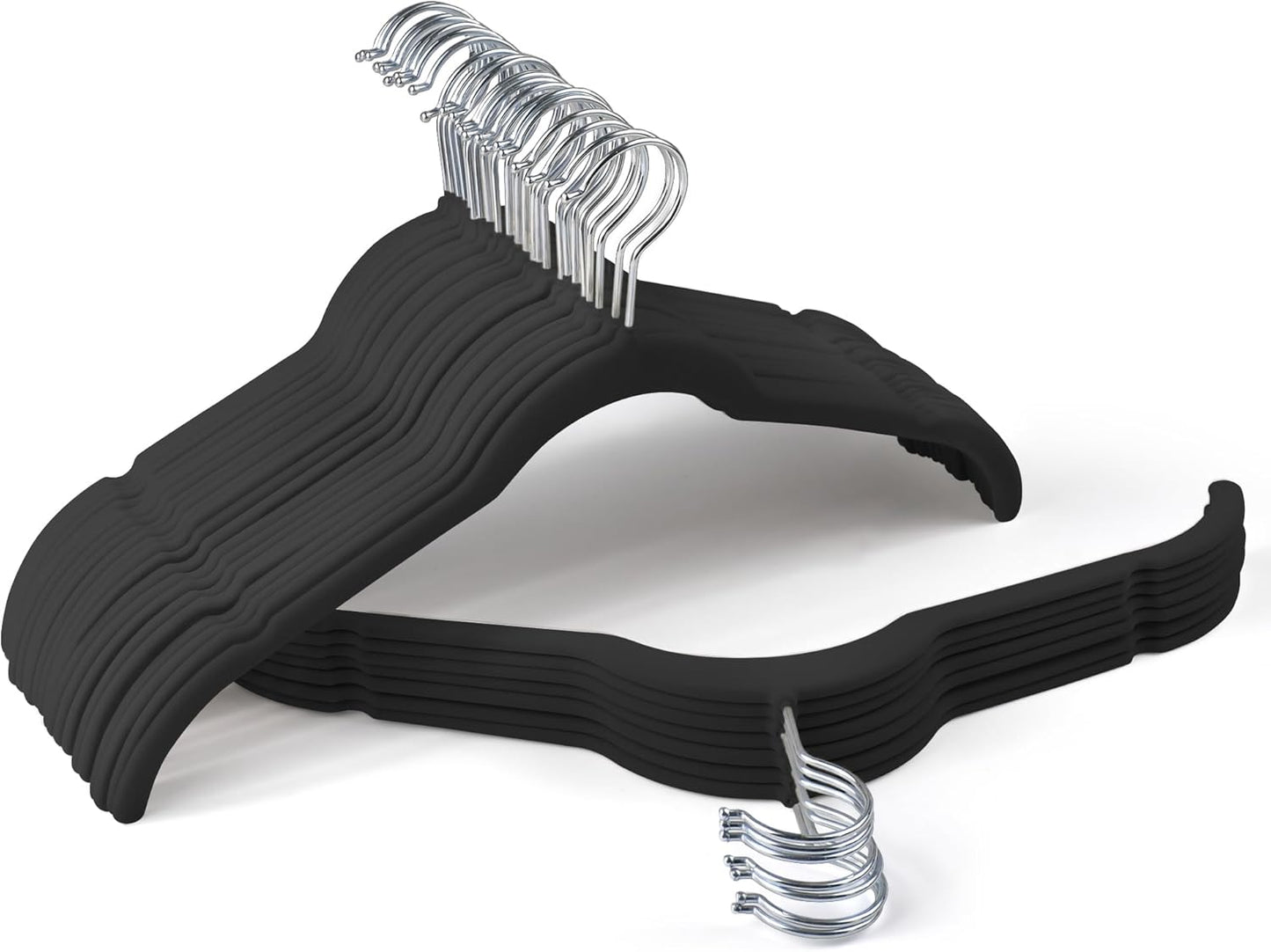 Sishynio Premium Velvet Hangers - Space-Saving Non-Slip Closet Organizer, 30 Pack in Black