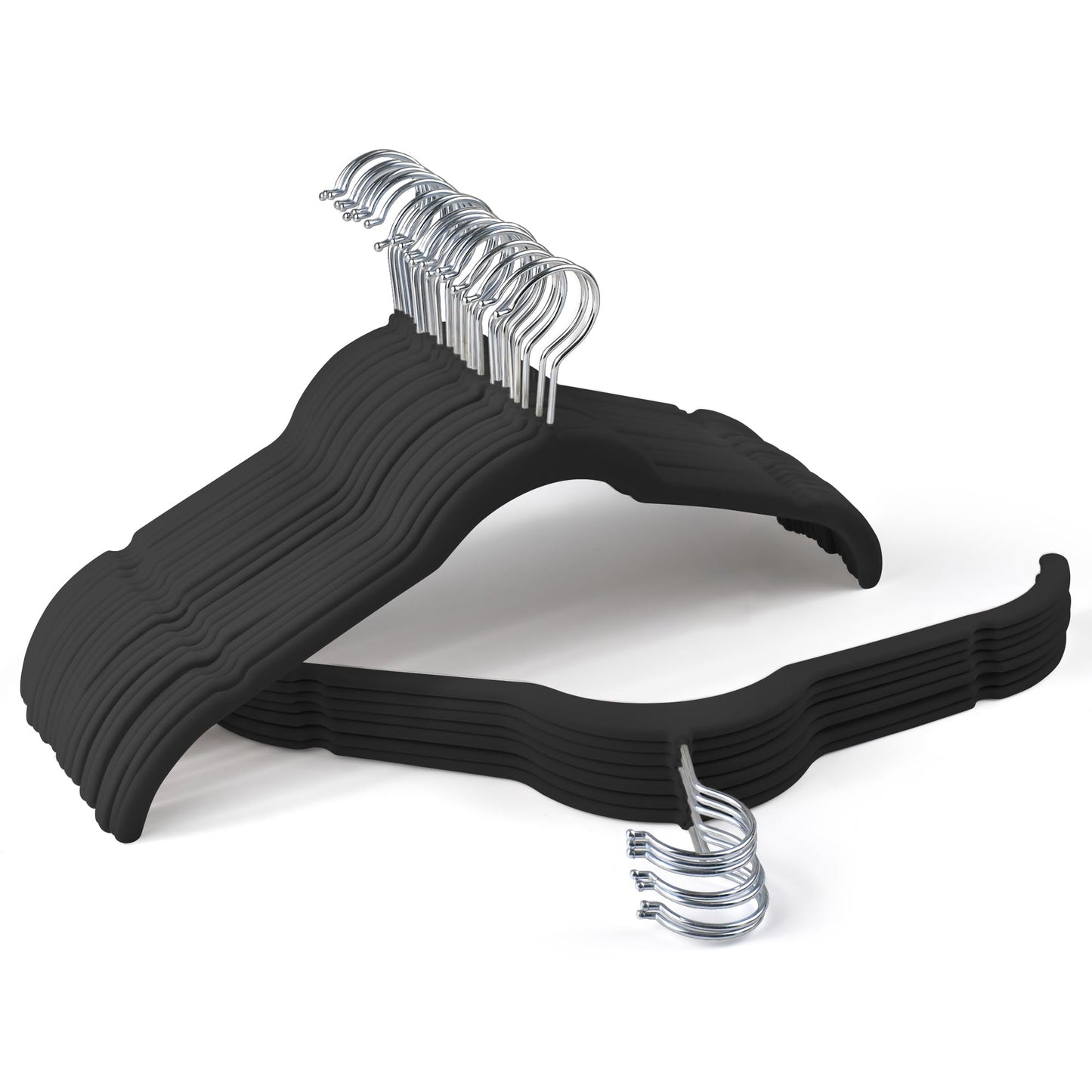 Sishynio Premium Velvet Hangers 30 Pack - Space-Saving Closet Organizer for Clothes, Non-Slip Flocked Design, Ideal for Shirts and Coats (Black)