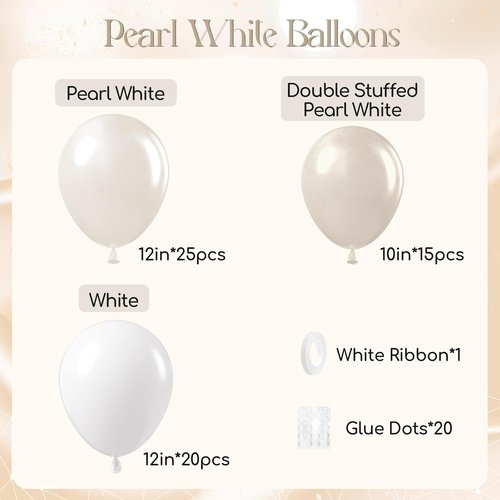 Double Stuffed Pearl Balloons by [Brand Name] - 60pcs 12-Inch Pearl White Latex Balloons for Weddings & Parties