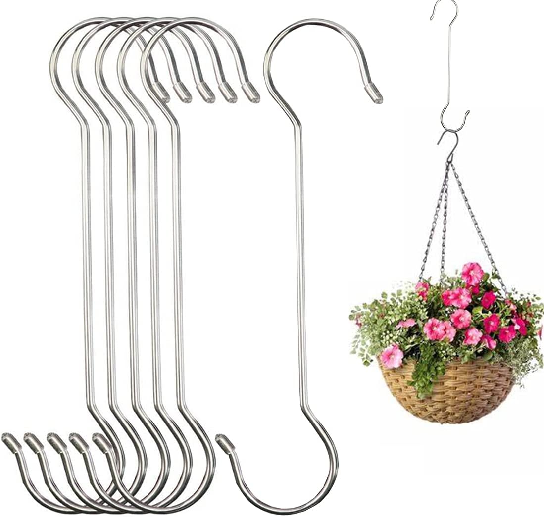 Lchkrep Extra Large Heavy Duty S Hooks - 6 Pack for Outdoor Plants, Baskets & Garden Decor (12 Inch)