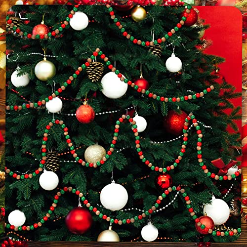 16ft Wooden Bead Garland Christmas Decor Red & Green Tree Ornament
