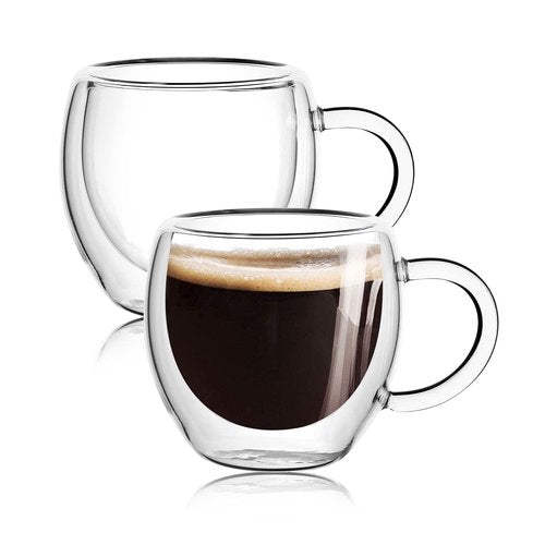 Espresso Cups Set of 2 With Handle,2.5oz Clear Expresso Shots Cup,Espresso Shot Glasses,Double Wall Insulated Expresso Mugs,Tazas de Cafe Expreso,Microwave Dishwasher Safe,Suit for Espresso Machine