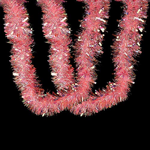 Pink Tinsel Garland 17 Feet for Christmas Tree Decorations | CCINEE