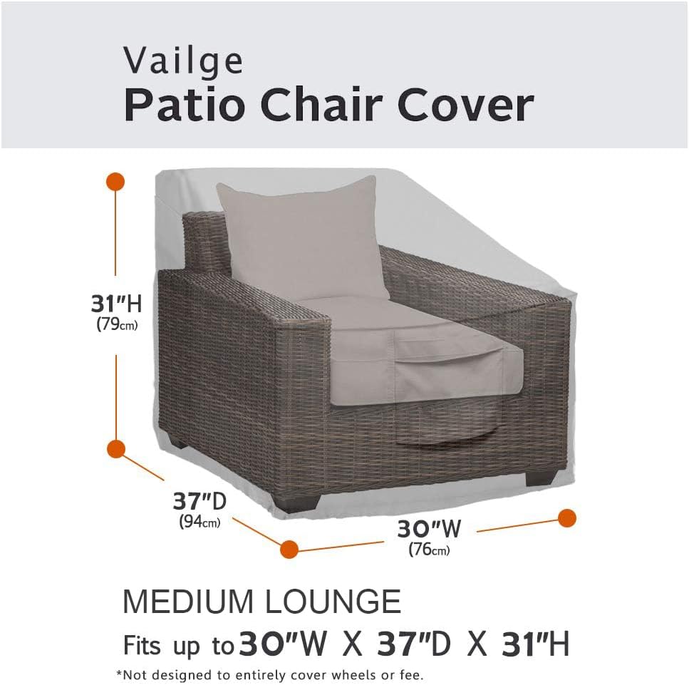Vailge Patio Chair Covers - Heavy Duty Waterproof Lounge Deep Seat Covers | Medium, Grey (2 Pack)