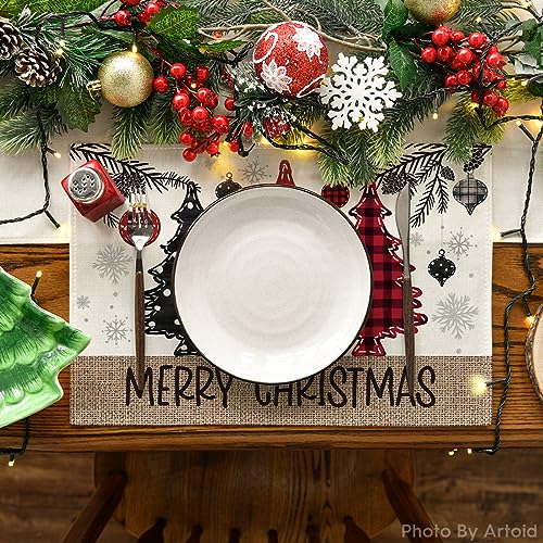 Artoid Mode 12x18 Red Pine Trees Xmas Placemat Set of 2, Christmas Table Decor