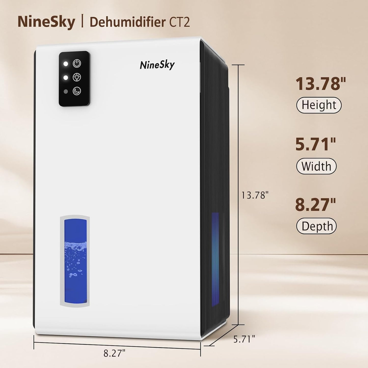 NineSky Dehumidifier - 1000 Sq.Ft. Quiet Home Dehumidifier with 95Oz Tank & 7-Color Light | White