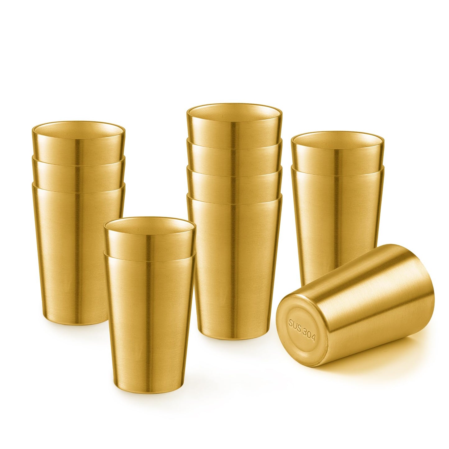 CSTOUTHOM 12 Pack 12 oz Stainless Steel Insulated Cup, Double Wall Vacuum Small Metal Cup, Reusable Camping Cups Unbreakable Indoor Outdoor for Party, Home, Office, BBQ, Gold
