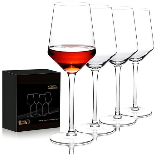Hand Blown Red Wine Glasses Set of 4 – Premium Crystal Wine Glasses With Long Stem 14 oz – Daily Use, Unique Wedding Anniversary or Birthday Gift – Ideal for Restaurants, Home Bar