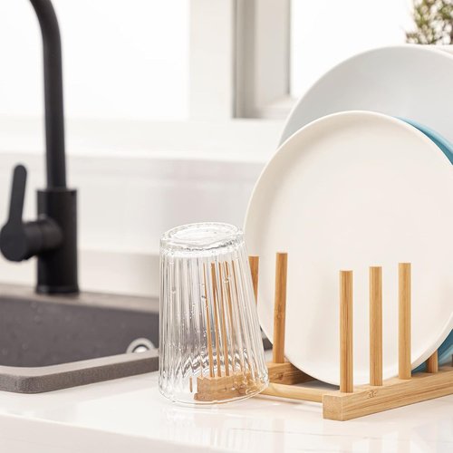 HBlife Bamboo Drying Rack - Versatile Kitchen Organizer for Plates, Cups & Pots | Space-Saving Design