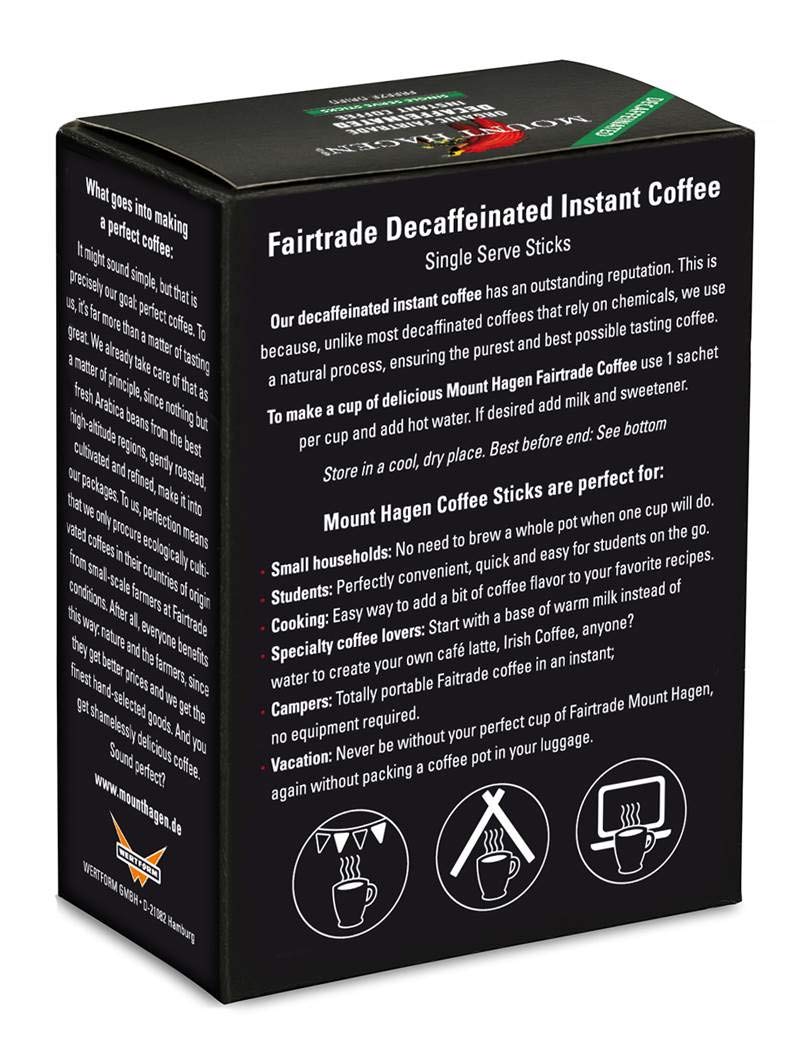 Mount Hagen 25 Count Single Serve Instant Decaf Coffee Packets - 2 pack | Decaffeinated Organic Medium Roast Arabica Beans | Eco-friendly, Fair-Trade [2 x 25 sticks/1.76oz/50g], Pack of 2