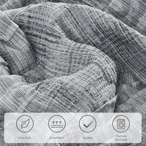 MaiRêve Oversized Queen Crinkle Texture Bedding Set 7 Pieces Charcoal Grey