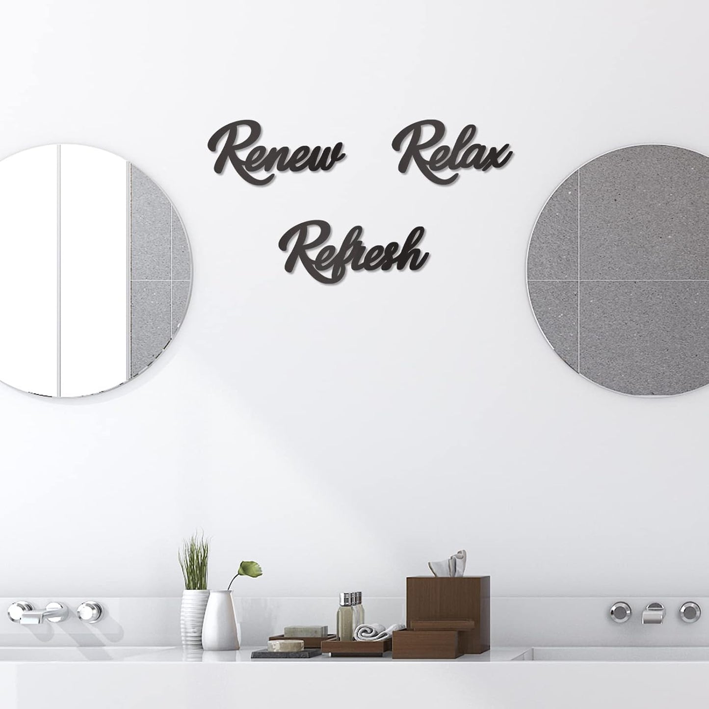 Skiennix Black Wooden Bathroom Decor - 3-Piece Wall Art Set | Relax, Renew, Refresh Design