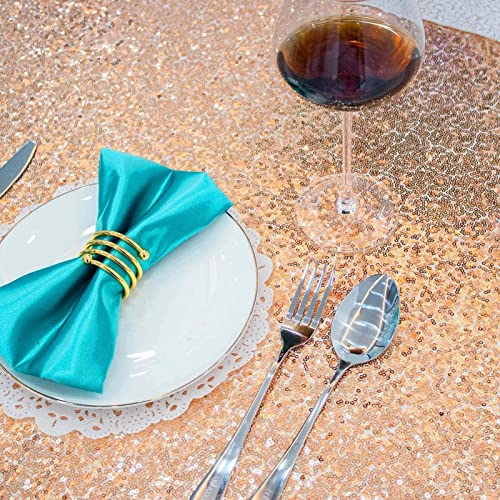 Rose Gold Sequin Tablecloth 50 x 80 in - Rectangular, 3mm Sequins