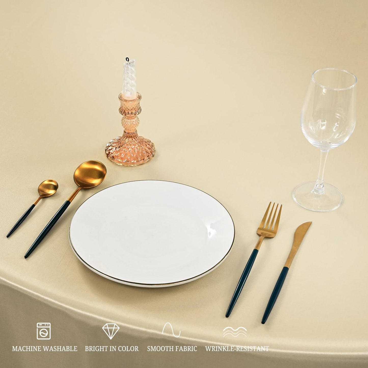 REWOMC 12 Pack 90 Inch Round Tablecloth, Champagne Satin Fabric, Wrinkle & Stain Resistant, Perfect for Weddings & Banquets