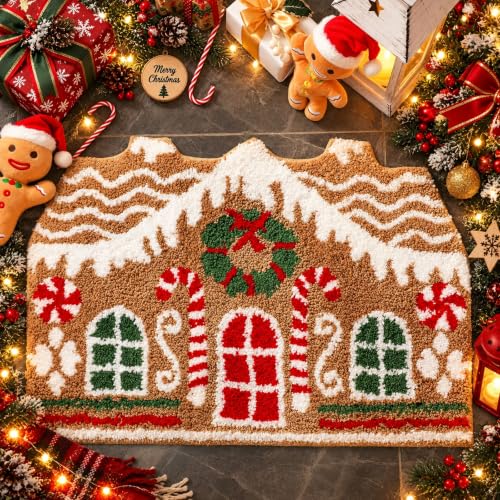 Gingerbread House Christmas Bath Rug 20" x 28" Red Green – Maasechs, 2'4" x 1'8" variant