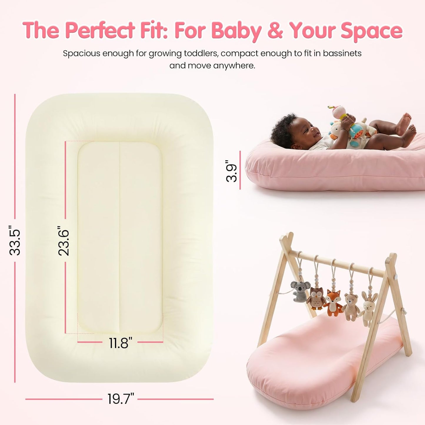 Skiennix Infant Support Cushion - Portable Baby Lounger & Tummy Time Mat, Soft Cotton, Waterproof (Pink)
