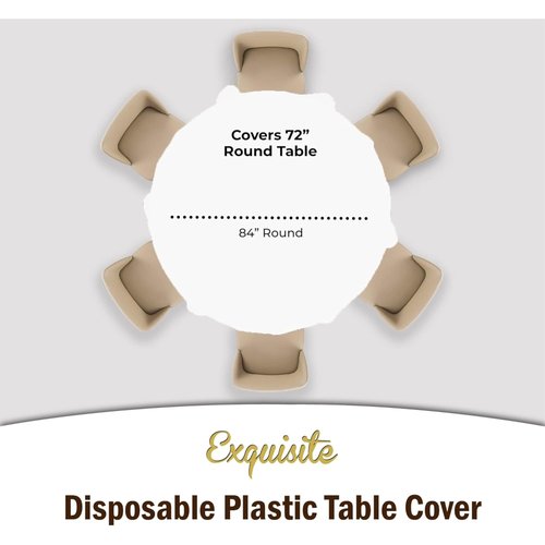 Exquisite 12-Pack Plastic Tablecloth 84 inch Round Value Pack Plastic Table Cover - White