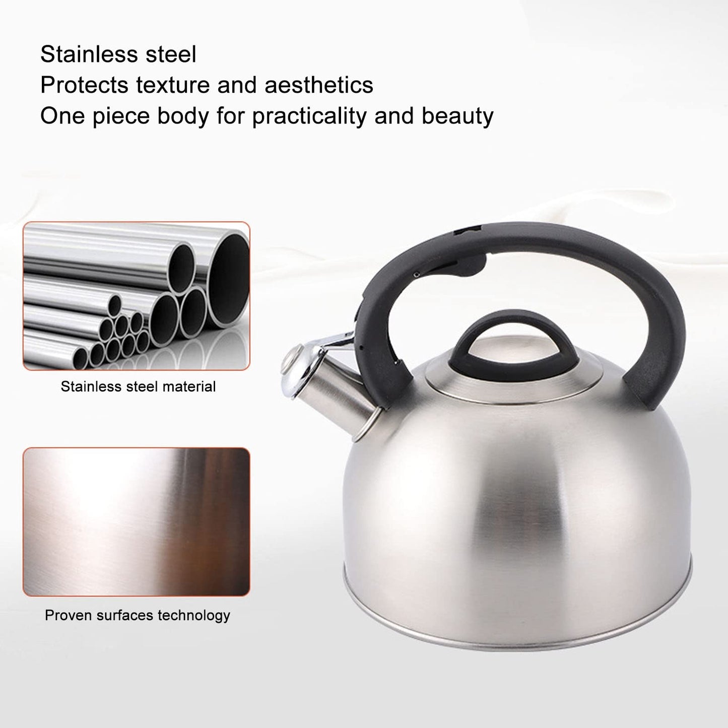 Stainless Steel Whistling Tea Kettle, Fast Heating, Anti Scald Handle, Whistling Sound, 3L Capacity for Home Use