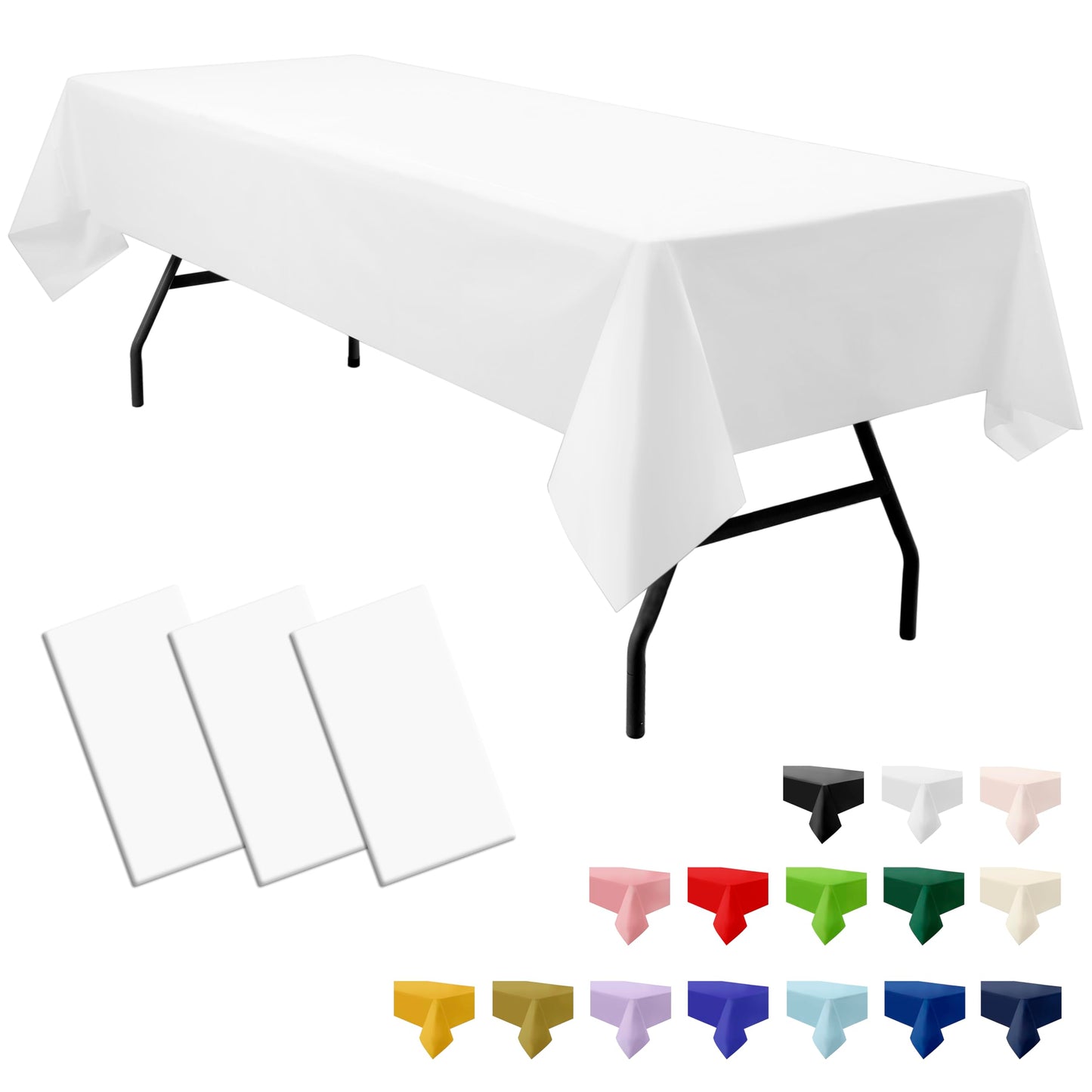 PartiPallete 3-Pack Premium Plastic White Tablecloth Disposable 54" x 108" Rectangle Table Cover Party PEVA Table Cloths for Parties Birthday Wedding Engagement Banquet Fits up to 8 ft Long Tables