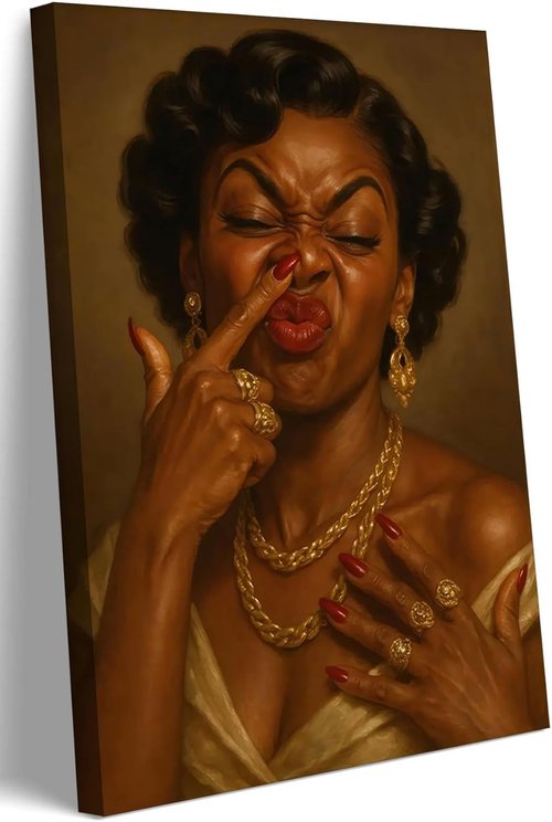 Framed Black Woman Canvas Wall Art - Vintage Bathroom Humor Poster | 12x16in African American Decor