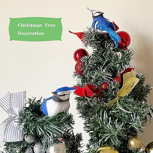 LWINGFLYER 2PCS Realistic Blue Jay Birds 5.5Inch Artificial Foam Feather Bird for Christmas Tree Ornaments Wreath Crafts Flower Arrangements Home Party Decor