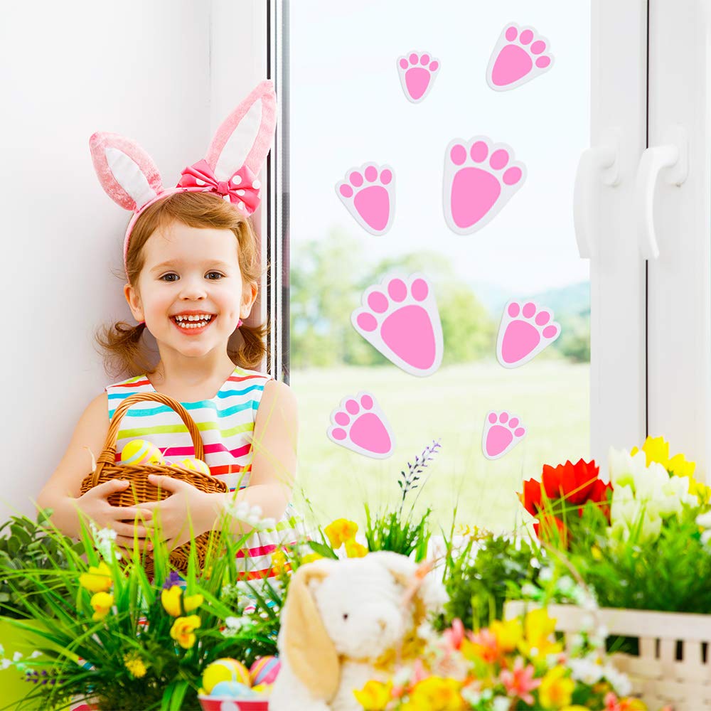 TUPARKA 6 Sheet 36 Pcs Easter Bunny Feet Home Floor Bunny Clings Decals Stickers for Easter Easter Party Game Decorations, Mixed Size