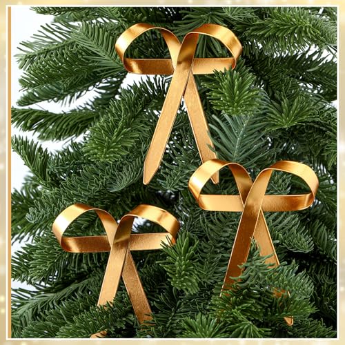Daifunli 24 Pcs Gold Metal Christmas Bow Ornaments for Tree Garland