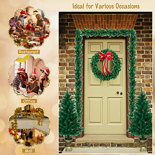 Happygrill 4-Piece Pre-Lit Christmas Set with Wreath, Garland & 2 Entrance Trees – 200 LED Warm White, Waterproof Timer
