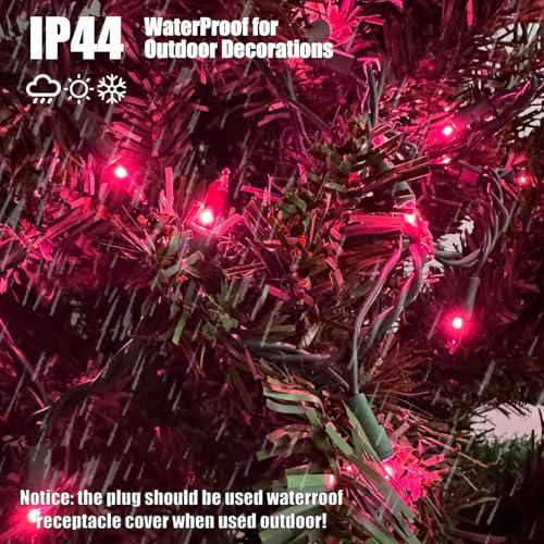 HISHINY Pink 21ft Christmas Lights, 100 Mini Bulbs, UL Certified Indoor/Outdoor