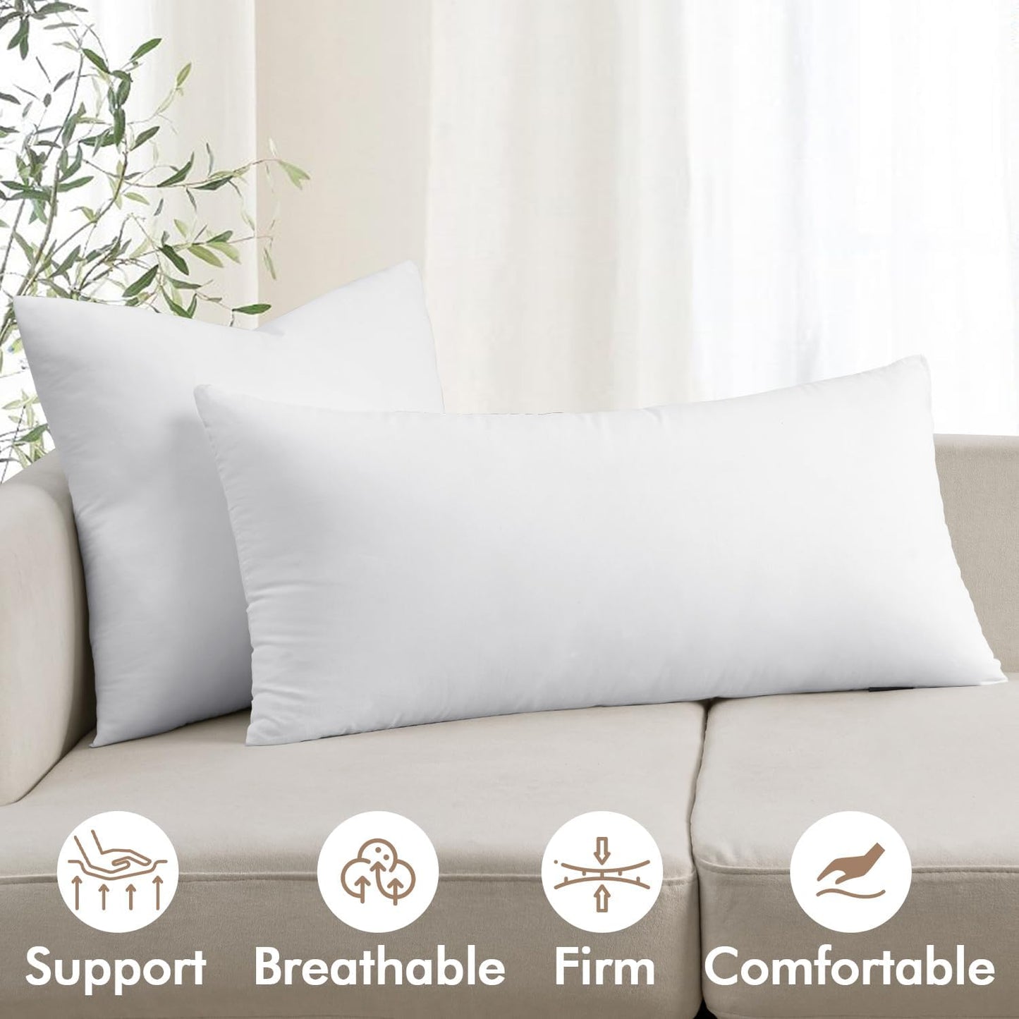 MIULEE Premium 14x36 Inch Lumbar Throw Pillow - Soft Virgin Microfiber & 100% Cotton Cover