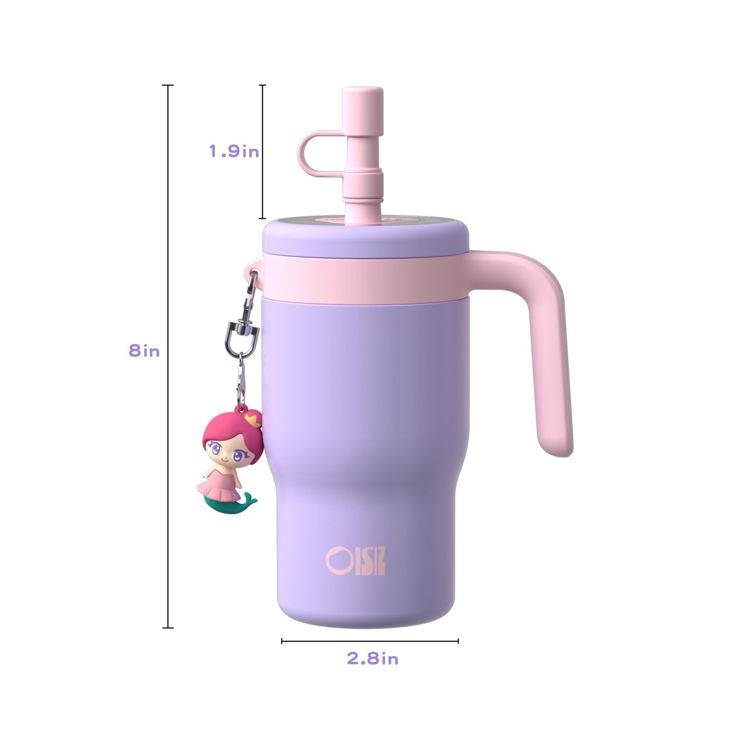 OISIZ 14oz Kids Tumbler with Straw Lid & Handle,Kids Cup with Animal Accessory for School,Kids Water Bottles with Dust-proof Cover,Leakproof Water Bottles,316 Stainless Steel,Keep Cold 24 Hours-purple