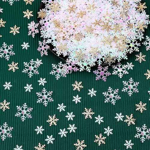 MARFOREVER Snowflake Confetti Decorations, Christmas Snowflake Glitter Confetti White Gold Winter Scatter Sprinkle Table Centerpiece for Winter Wonderland Snow Wedding Birthday Holiday Party Supplie