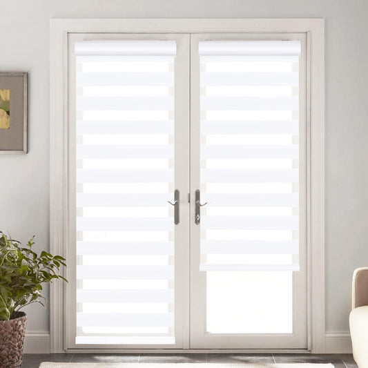 Zebra Blinds for Windows 43 x 72 inches, White Dual Layer Sheer Roller Shades Light Control Day and Night Privacy for Home Office