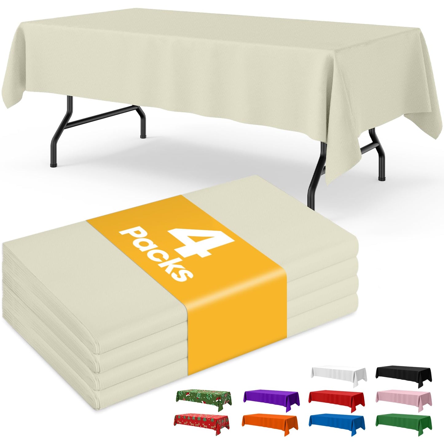 Niuara Ivory Plastic Table Cloth - 4 Pack 54" × 108" Rectangle Disposable Tablecloths for 6FT Tables, Table Cover for Party, Holiday & Gathering Use