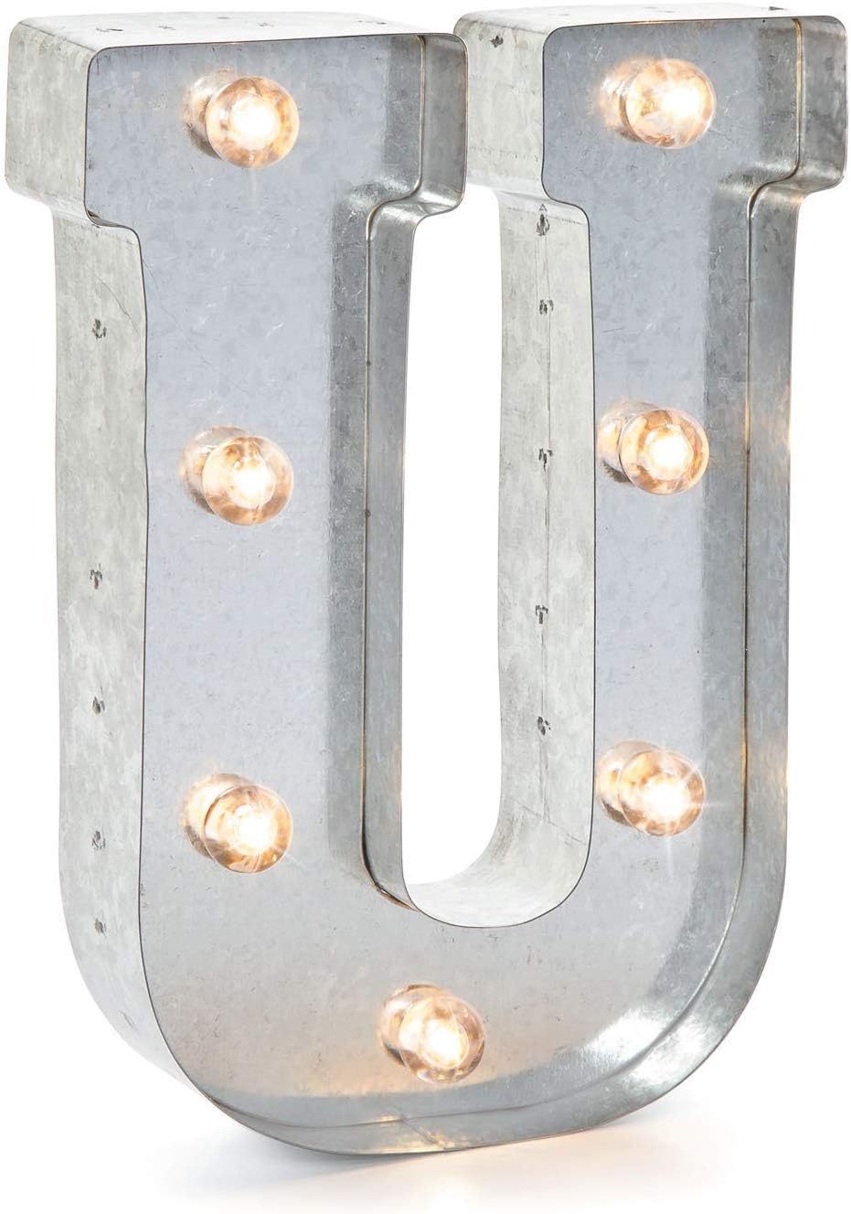 Silver Metal Marquee Letter J - 9.87” Tall Galvanized Decor for Events & Home