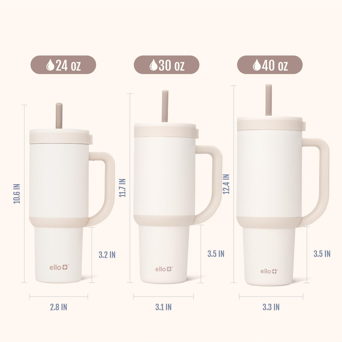 Ello Oasis 24 oz Tumbler with Handle & Retracting Straw | Reusable Insulated Stainless Steel Cup 100% Leakproof, Gifts for Teens Women Men | Keeps cold for 24 Hours, Cup Holder Friendly, Cream Tonal