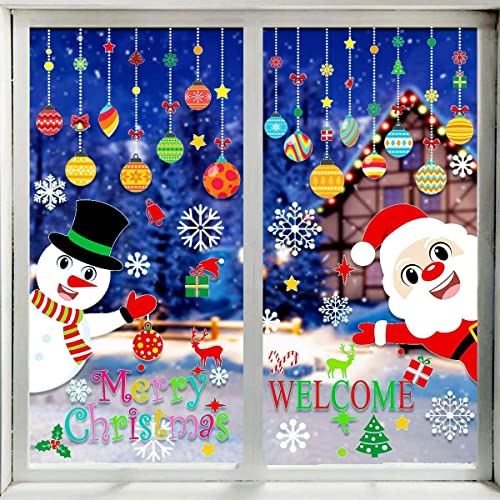 150 Pcs Christmas Window Clings Santa Snowman Holiday Decals for Indoor Decorations