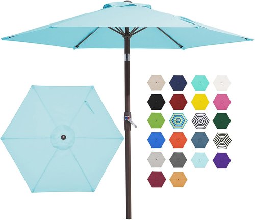 JEAREY 7.5FT Patio Umbrella - Outdoor Market Umbrella with Tilt & Crank - Baby Blue for Garden & Pool
