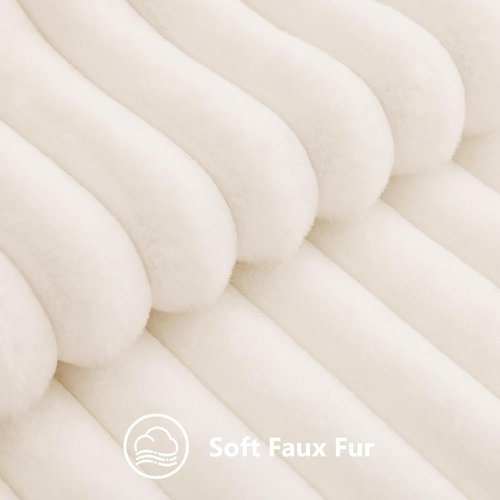 decorUhome Faux Fur Throw Pillow Covers - Cozy 18x18 Set of 2 | Soft Plush Striped Modern Farmhouse in Cream White