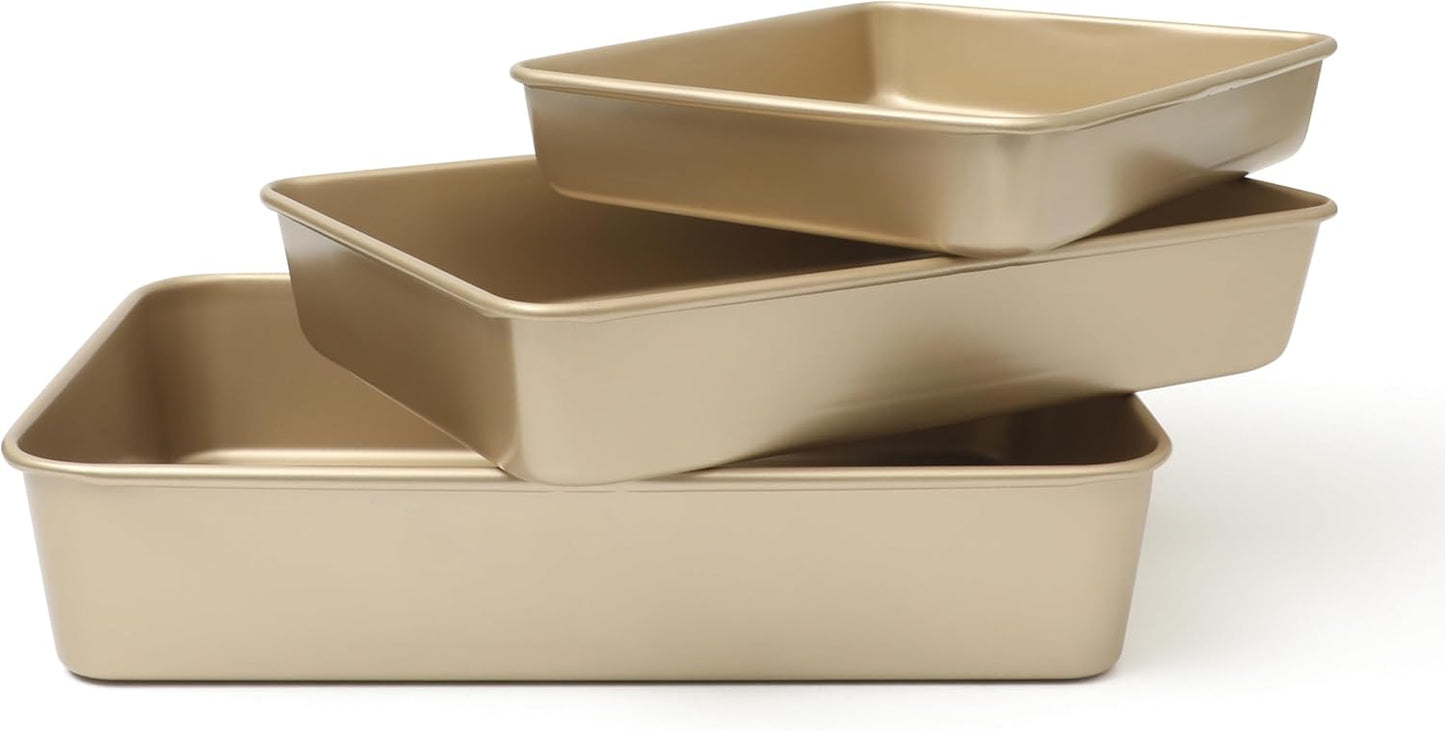 Martha Stewart Gallen 3-Piece Baking Pan Set | Nonstick Ceramic & Carbon Steel | 13", 15", 17" - Champagne
